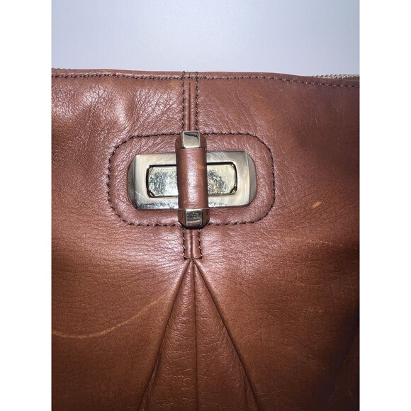 b makowsky Leather Bucket Purse Crossbody Bag Brown Turn Lock - Picture 2 of 16